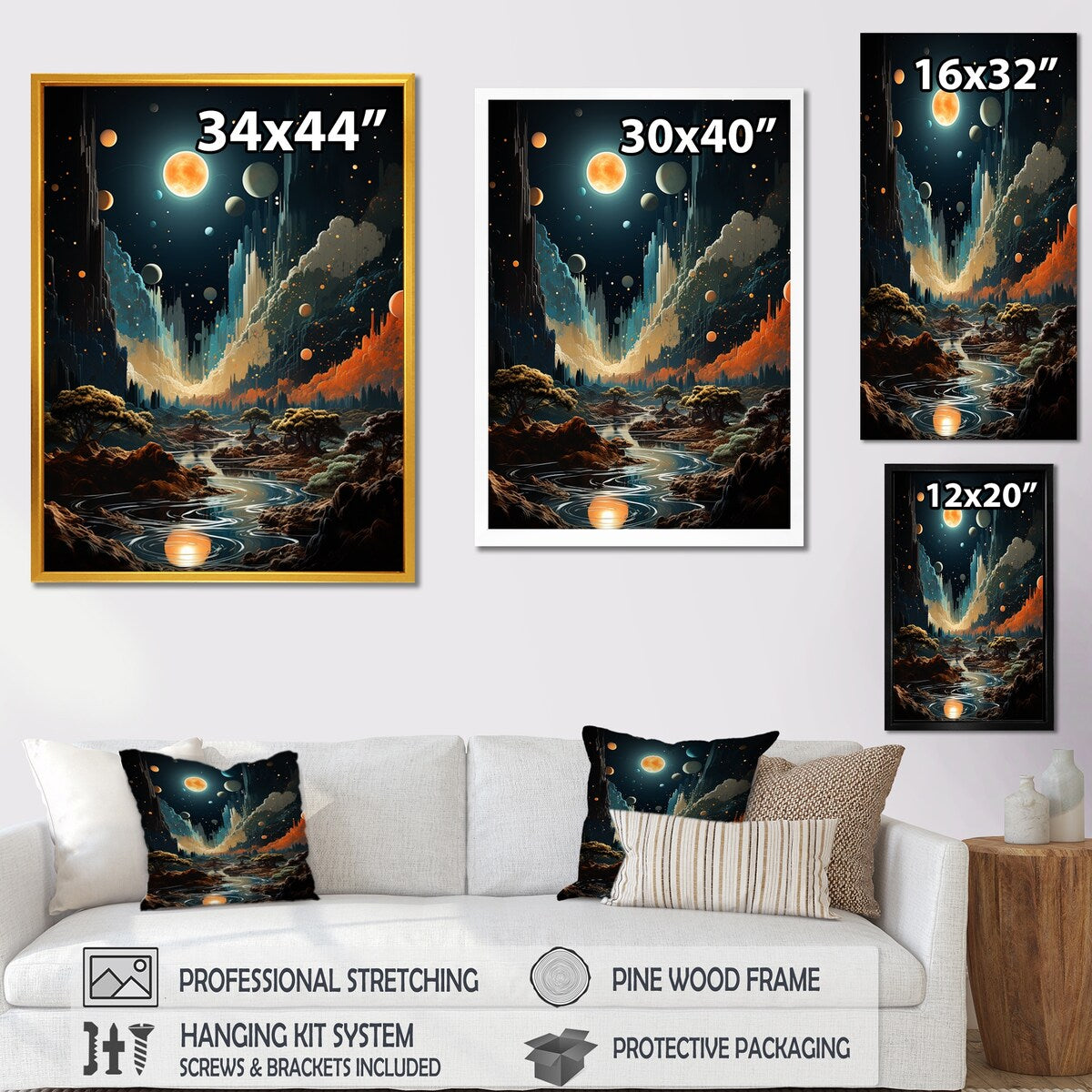 Designart "Cosmic Space Odyssey" Coastal Beach Orange Wall Decor - Coastal Bedroom Framed Canvas Wall Art