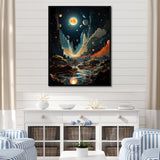 Designart "Cosmic Space Odyssey" Coastal Beach Orange Wall Decor - Coastal Bedroom Framed Canvas Wall Art