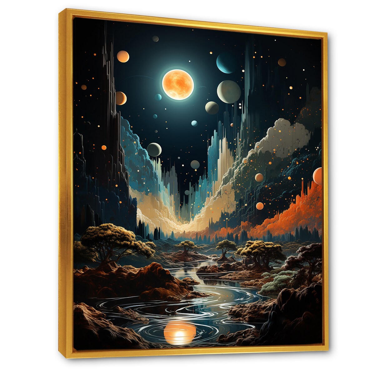 Designart "Cosmic Space Odyssey" Coastal Beach Orange Wall Decor - Coastal Bedroom Framed Canvas Wall Art