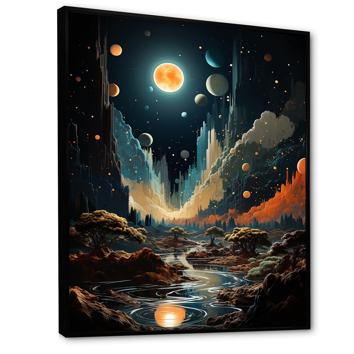 Designart "Cosmic Space Odyssey" Coastal Beach Orange Wall Decor - Coastal Bedroom Framed Canvas Wall Art