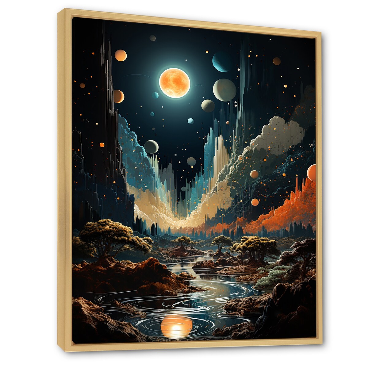 Designart "Cosmic Space Odyssey" Coastal Beach Orange Wall Decor - Coastal Bedroom Framed Canvas Wall Art