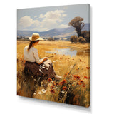 Designart "Countryside Calm Woman Meadows I" Woman Wall Art Yellow - Modern Wrapped Canvas For Hallway Décor