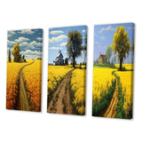 Designart "Countryside Farm Road Through Spring Fields II" Meadow Wall Art Set Of 3 - Canvas Set For Living Room Decor