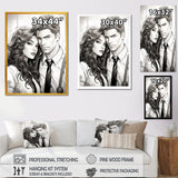 Designart "Couple Portrait Bd Illustration" Romantic Portrait Wall Decor Grey Traditional Living Room Framed Canvas Art