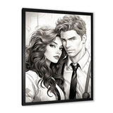 Designart "Couple Portrait Bd Illustration" Romantic Portrait Wall Decor Grey Traditional Living Room Framed Canvas Art
