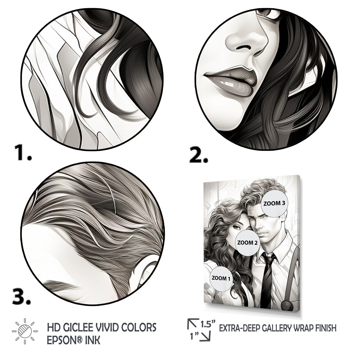 Designart "Couple Portrait Bd Illustration" Romantic Portrait Wall Decor Grey Traditional Living Room Framed Canvas Art