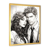 Designart "Couple Portrait Bd Illustration" Romantic Portrait Wall Decor Grey Traditional Living Room Framed Canvas Art