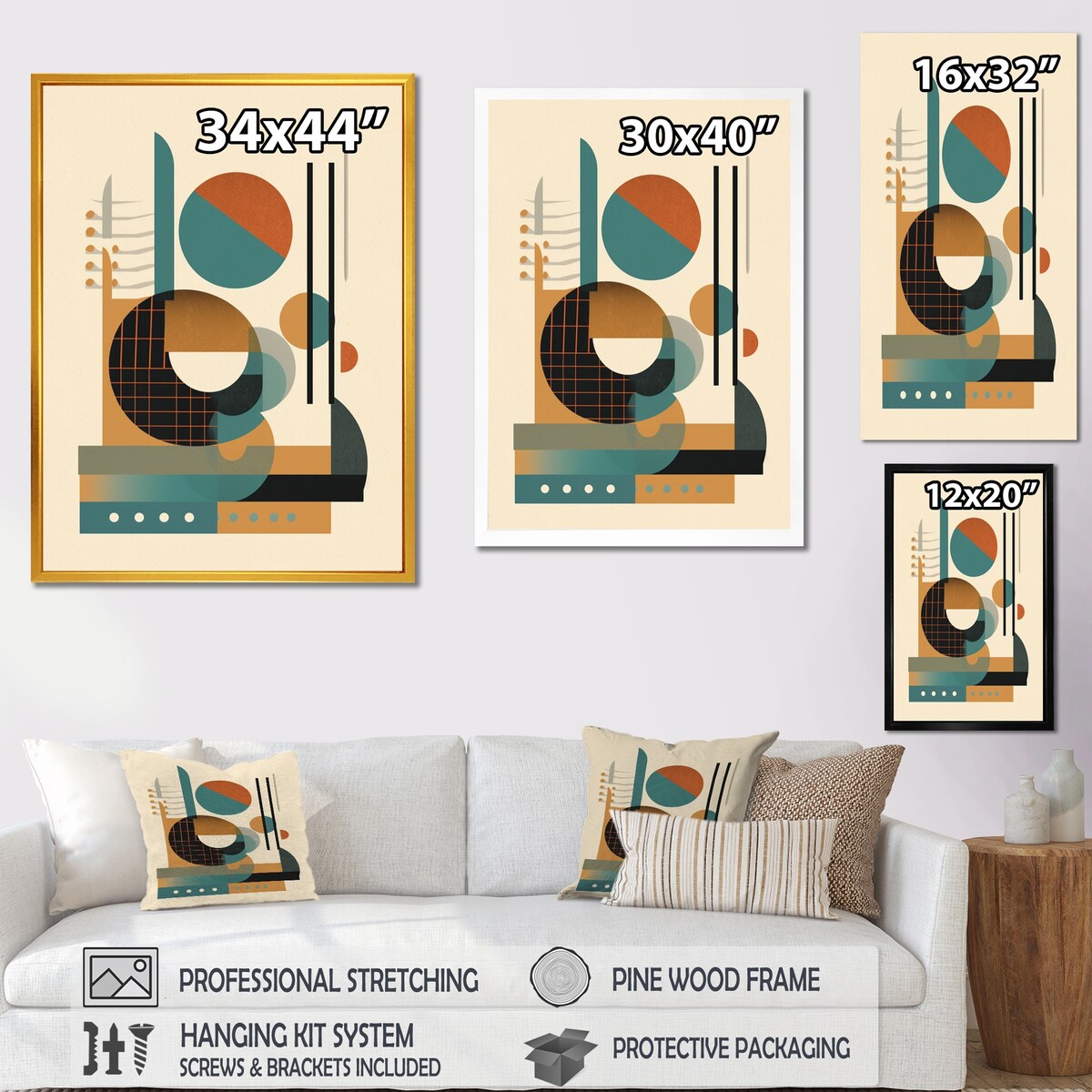 Designart "Cream Green Geometric Quiet Depths" Minimalism Wall Art For Living Room