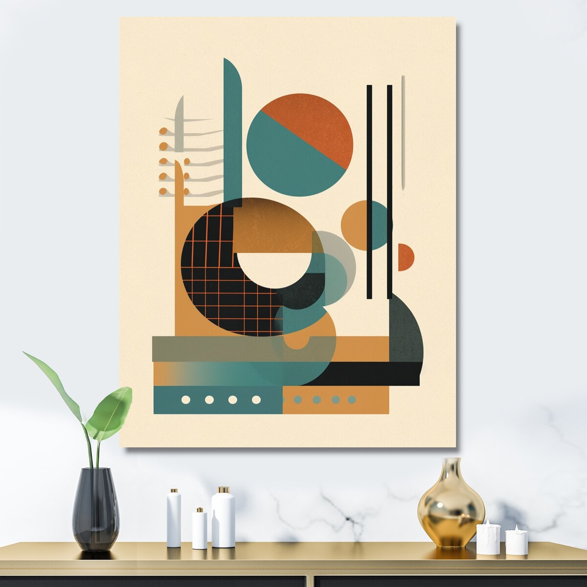 Designart "Cream Green Geometric Quiet Depths" Minimalism Wall Art For Living Room