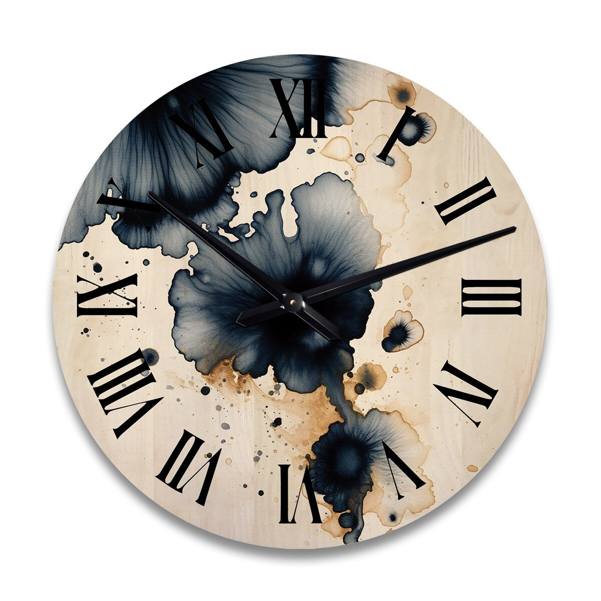 Designart "Crossroads Of Blue Grooves Abstract Ink Gold I" Abstract Painting Oversized Wood Wall Clock