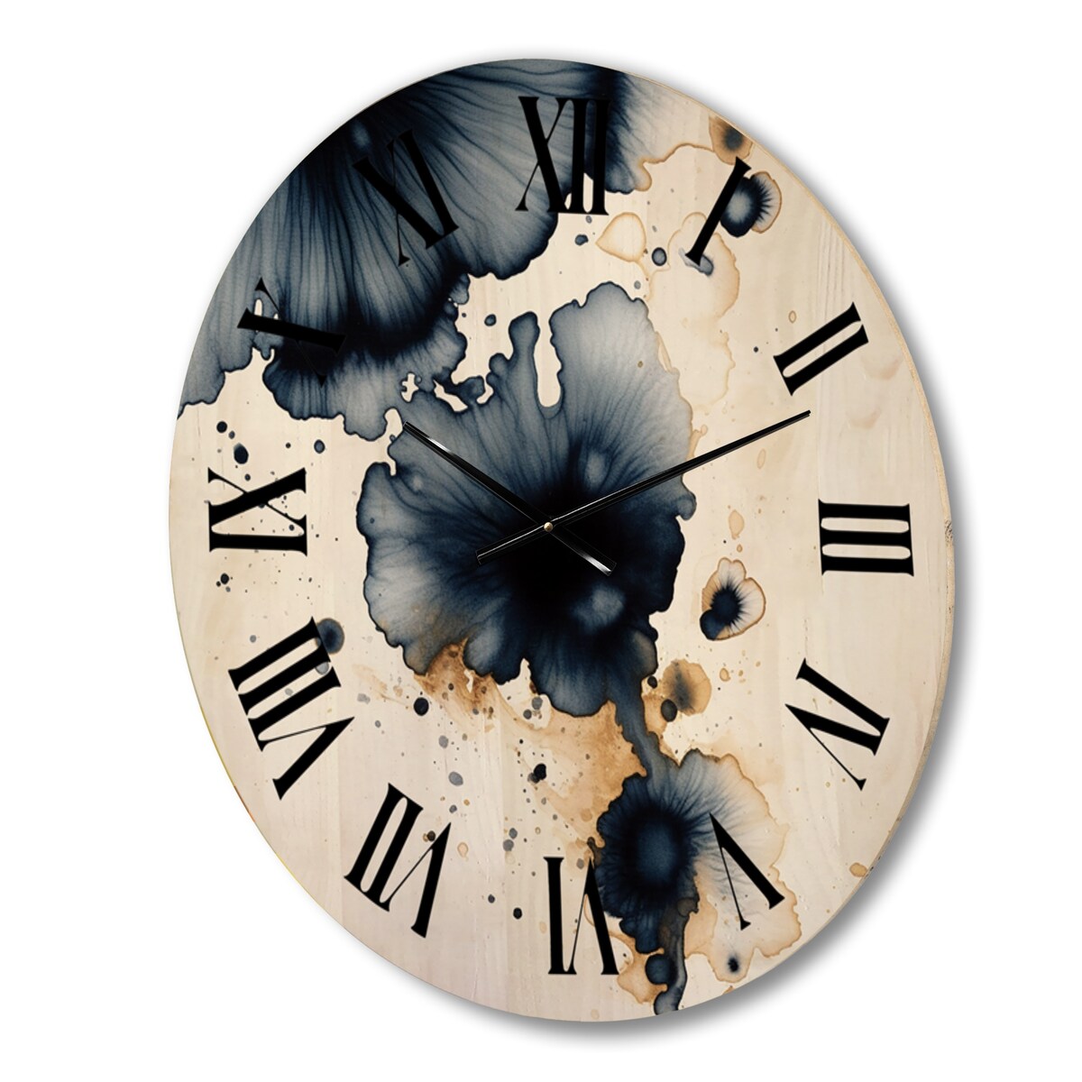 Designart "Crossroads Of Blue Grooves Abstract Ink Gold I" Abstract Painting Oversized Wood Wall Clock