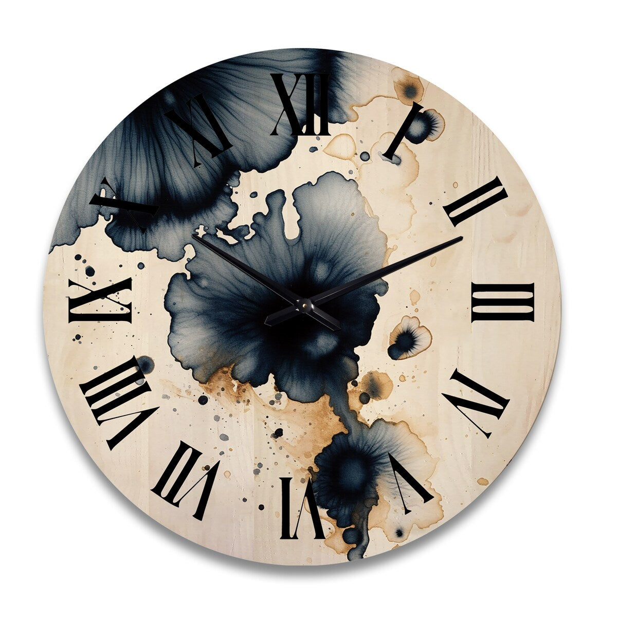 Designart "Crossroads Of Blue Grooves Abstract Ink Gold I" Abstract Painting Oversized Wood Wall Clock