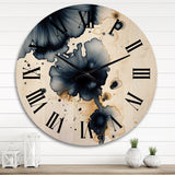 Designart "Crossroads Of Blue Grooves Abstract Ink Gold I" Abstract Painting Oversized Wood Wall Clock