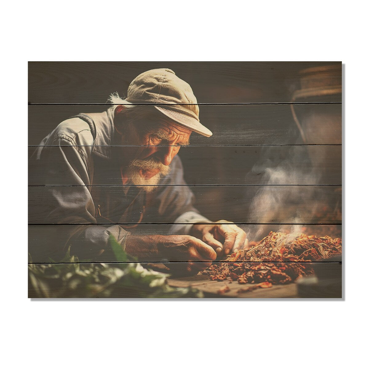 Designart "Cuba Cigar Craftsmanship Expression" Cuba Landscape Wood Wall Decor - Grey Wood Panel On Natural Pine Wood