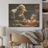 Designart "Cuba Cigar Craftsmanship Expression" Cuba Landscape Wood Wall Decor - Grey Wood Panel On Natural Pine Wood
