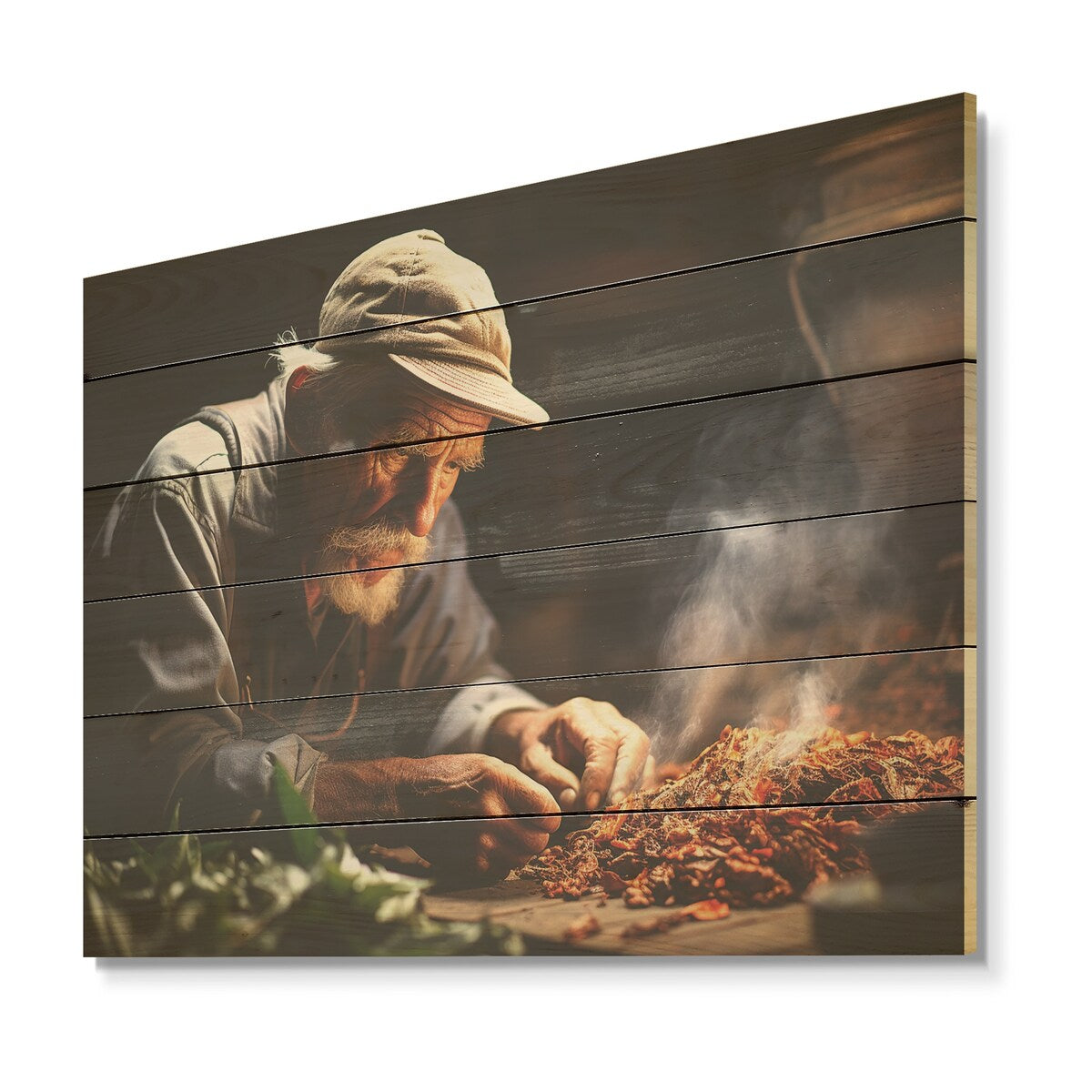 Designart "Cuba Cigar Craftsmanship Expression" Cuba Landscape Wood Wall Decor - Grey Wood Panel On Natural Pine Wood