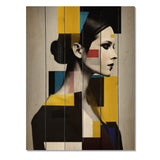 Designart "Cubist Profile In Yellow And Black" Modern Woman Print on Natural Pine Wood