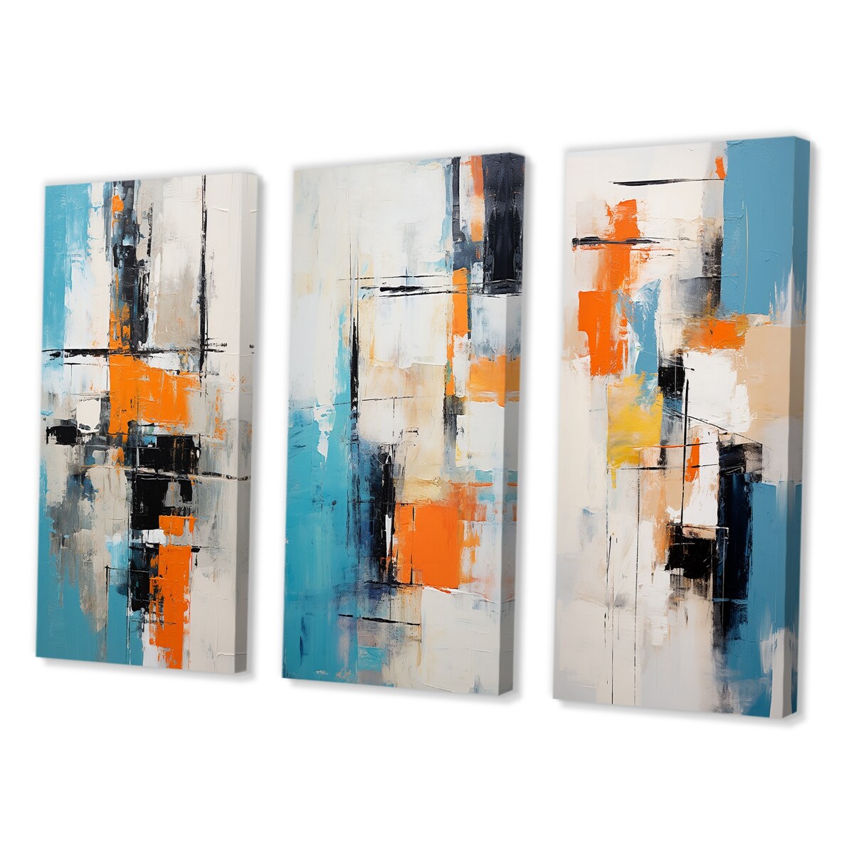 Designart "Cubist Visions Deconstructed Minimalism II" Abstract Painting Blue - Gallery Wall Set Of 3 For Home Decor