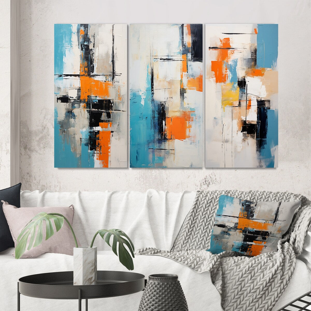 Designart "Cubist Visions Deconstructed Minimalism II" Abstract Painting Blue - Gallery Wall Set Of 3 For Home Decor