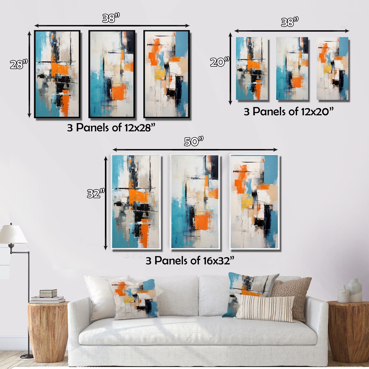 Designart "Cubist Visions Deconstructed Minimalism II" Abstract Painting Blue - Gallery Wall Set Of 3 For Home Decor