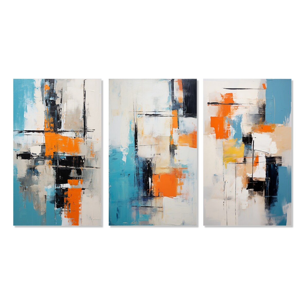Designart "Cubist Visions Deconstructed Minimalism II" Abstract Painting Blue - Gallery Wall Set Of 3 For Home Decor