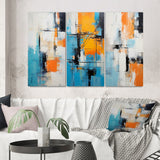 Designart "Cubist Visions Deconstructed Minimalism I" Abstract Painting Blue - Printed Art Set Of 3 For Bedroom