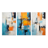 Designart "Cubist Visions Deconstructed Minimalism I" Abstract Painting Blue - Printed Art Set Of 3 For Bedroom