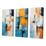 Designart "Cubist Visions Deconstructed Minimalism I" Abstract Painting Blue - Printed Art Set Of 3 For Bedroom