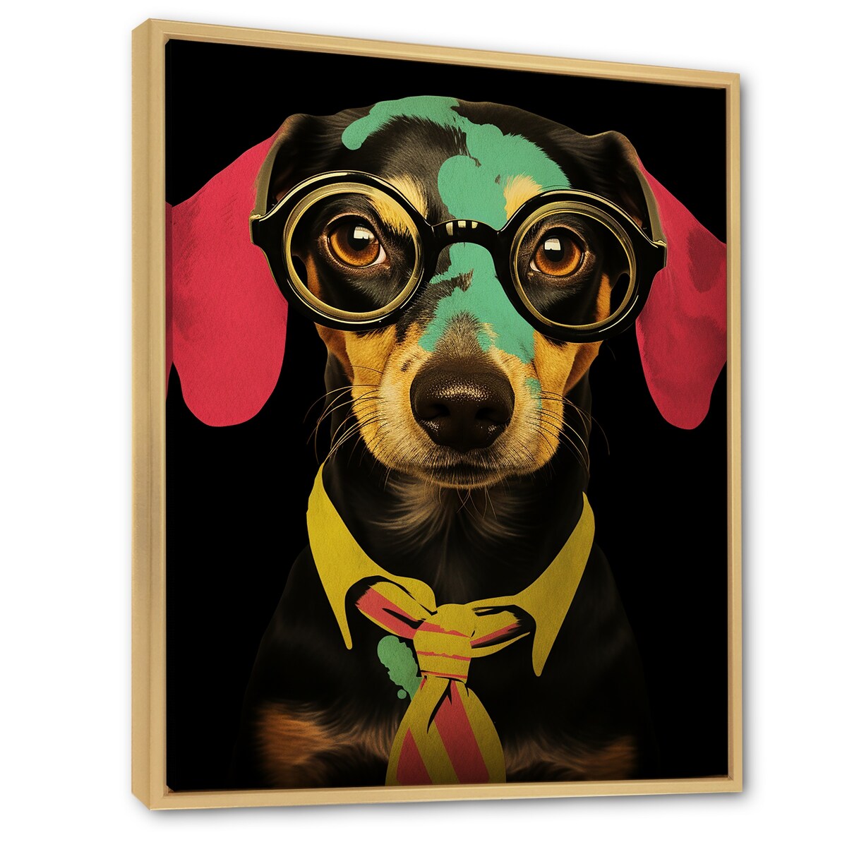 Designart "Curious Popart Daschund Dog III" Dog Daschund Pink Wall Decor - Traditional Entryway Framed Wall Art
