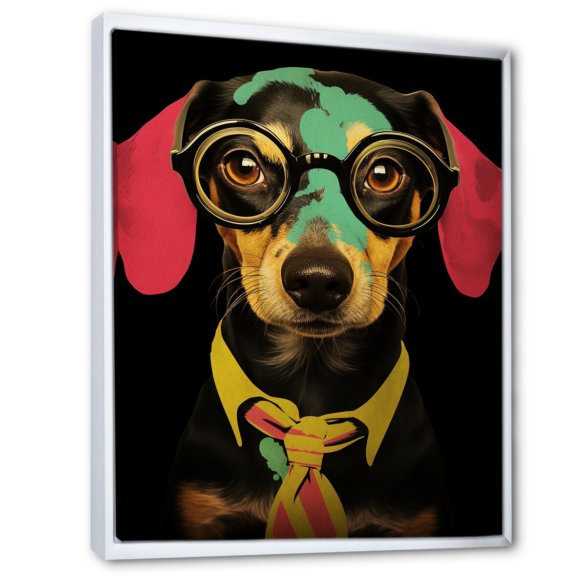 Designart "Curious Popart Daschund Dog III" Dog Daschund Pink Wall Decor - Traditional Entryway Framed Wall Art