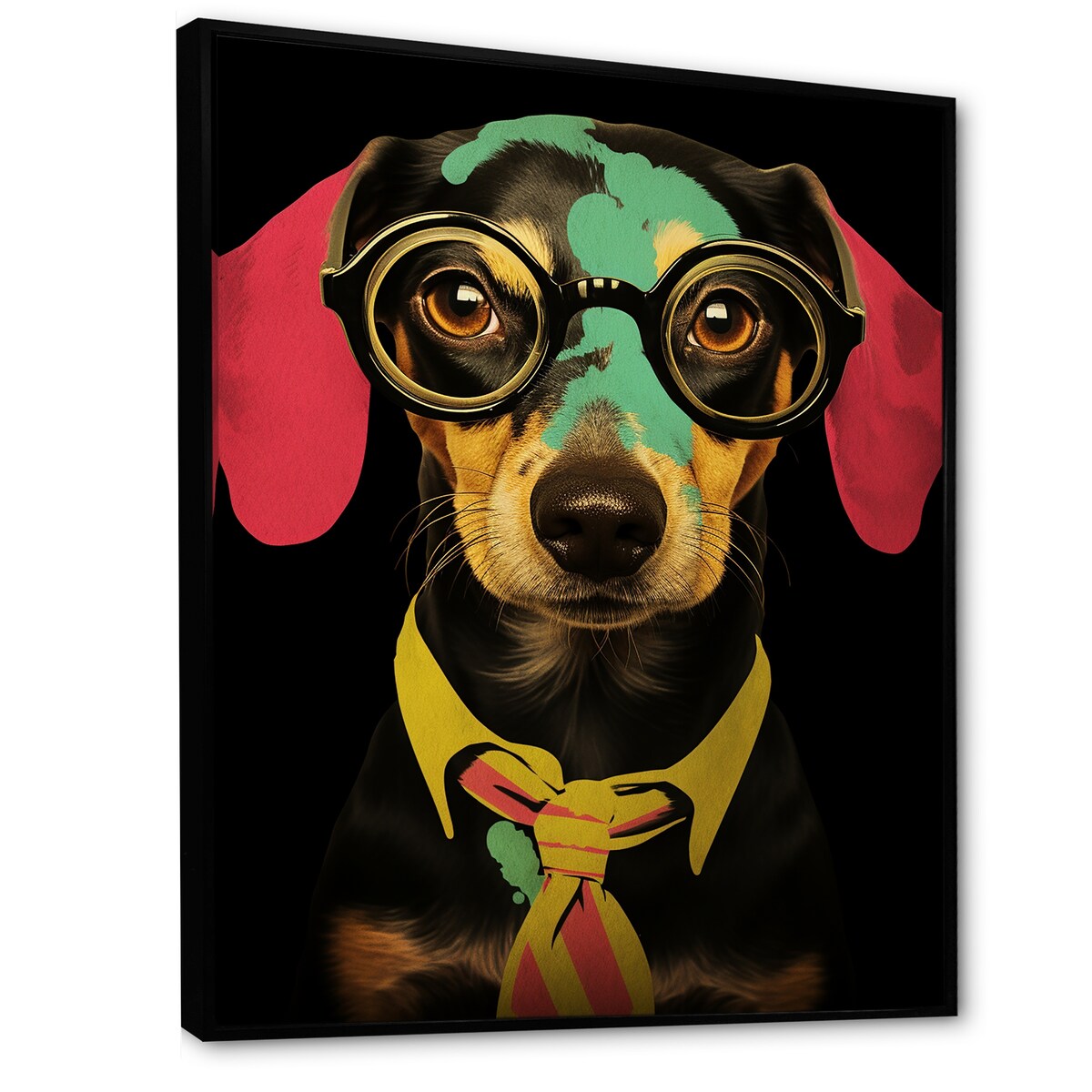 Designart "Curious Popart Daschund Dog III" Dog Daschund Pink Wall Decor - Traditional Entryway Framed Wall Art