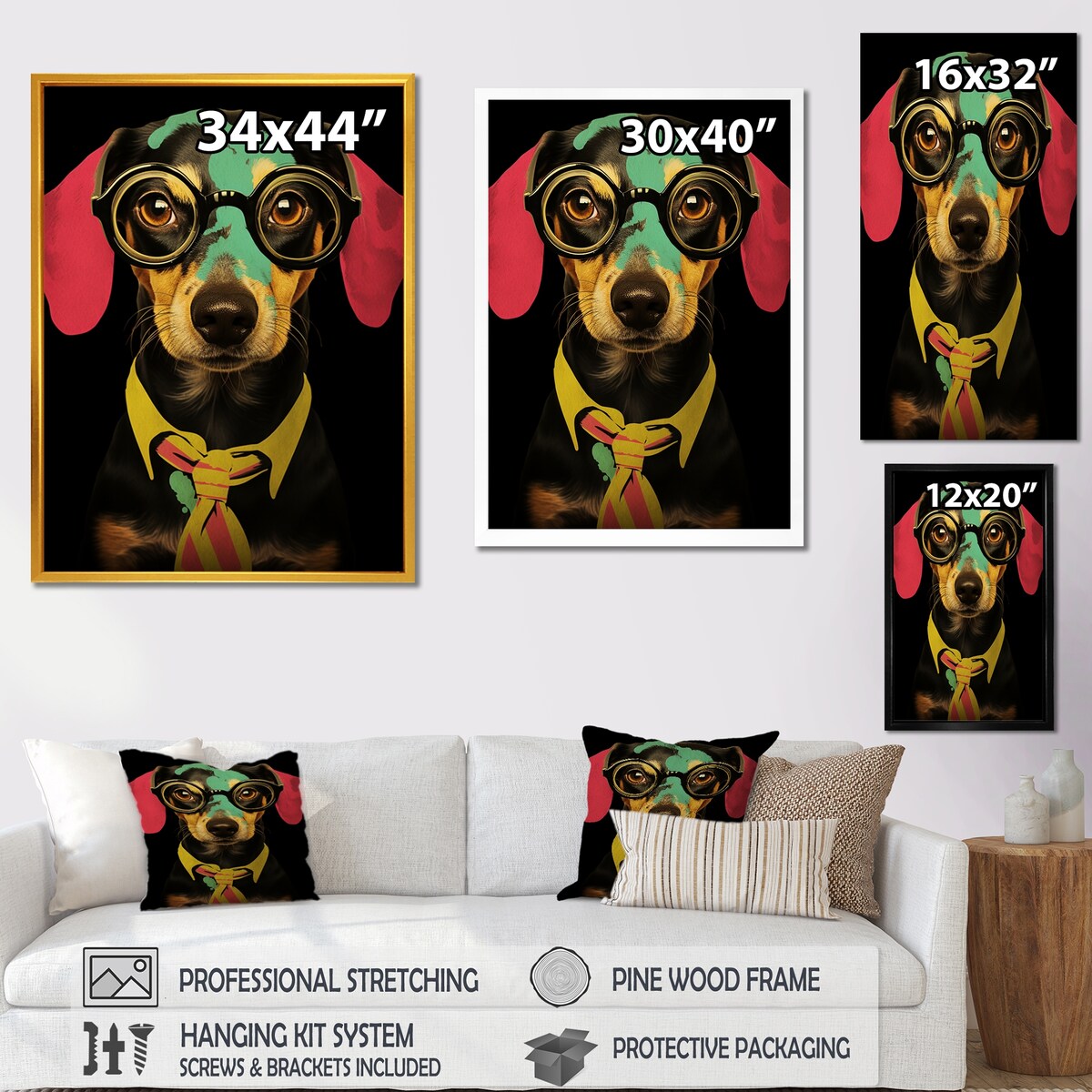 Designart "Curious Popart Daschund Dog III" Dog Daschund Pink Wall Decor - Traditional Entryway Framed Wall Art