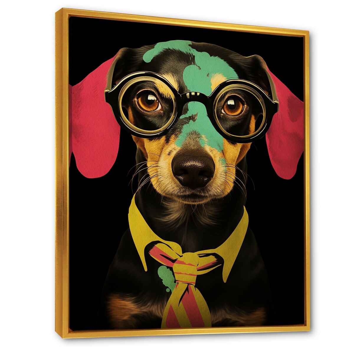 Designart "Curious Popart Daschund Dog III" Dog Daschund Pink Wall Decor - Traditional Entryway Framed Wall Art