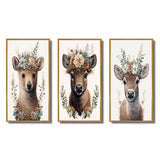 Designart "Cute Baby Bear With Floral Crown II" Animals Framed Wall Art Set Of 3 - Children's Art For Home Decor