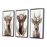 Designart "Cute Baby Bear With Floral Crown II" Animals Framed Wall Art Set Of 3 - Children's Art For Home Decor