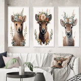 Designart "Cute Baby Bear With Floral Crown II" Animals Framed Wall Art Set Of 3 - Children's Art For Home Decor