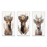Designart "Cute Baby Bear With Floral Crown II" Animals Framed Wall Art Set Of 3 - Children's Art For Home Decor