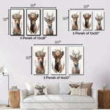Designart "Cute Baby Bear With Floral Crown II" Animals Framed Wall Art Set Of 3 - Children's Art For Home Decor