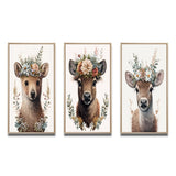 Designart "Cute Baby Bear With Floral Crown II" Animals Framed Wall Art Set Of 3 - Children's Art For Home Decor