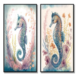 Designart "Cute Baby Seahorse In The Deep Sea I" Animals Framed Wall Art Set Of 2 Wall Art Set Of 2