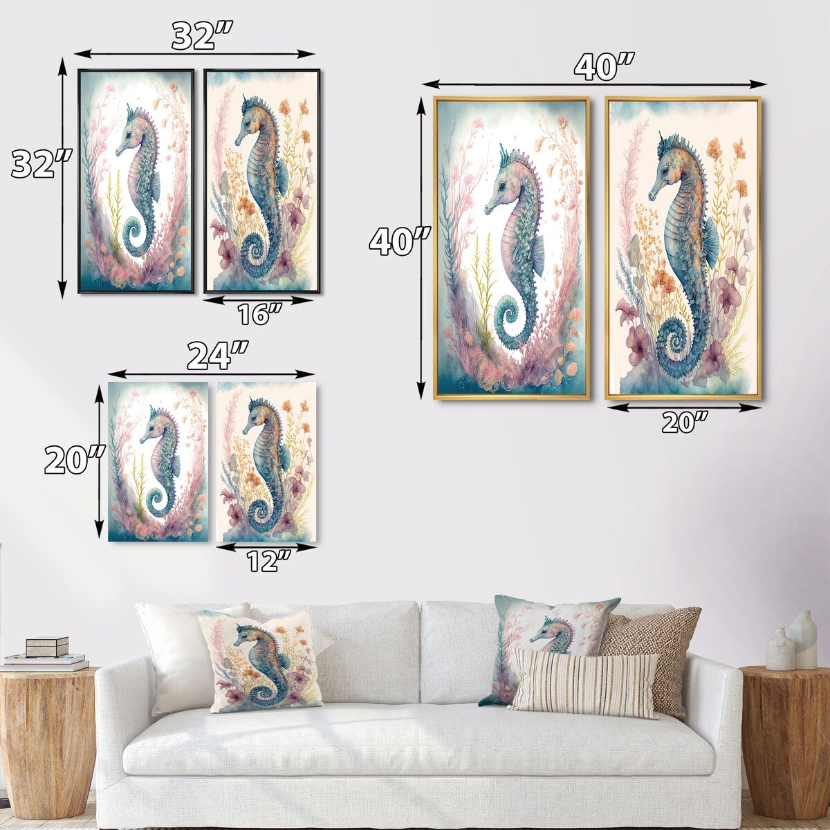 Designart "Cute Baby Seahorse In The Deep Sea I" Animals Framed Wall Art Set Of 2 Wall Art Set Of 2