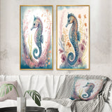 Designart "Cute Baby Seahorse In The Deep Sea I" Animals Framed Wall Art Set Of 2 Wall Art Set Of 2