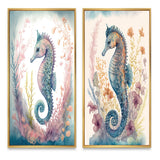 Designart "Cute Baby Seahorse In The Deep Sea I" Animals Framed Wall Art Set Of 2 Wall Art Set Of 2