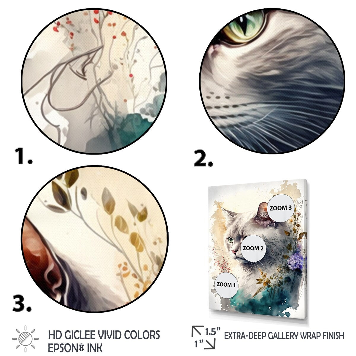 Designart "Cute British Cat Floral Art II" Animals British Shorthair Cat Canvas Art Print - 3 Panels
