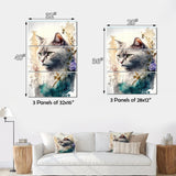 Designart "Cute British Cat Floral Art II" Animals British Shorthair Cat Canvas Art Print - 3 Panels