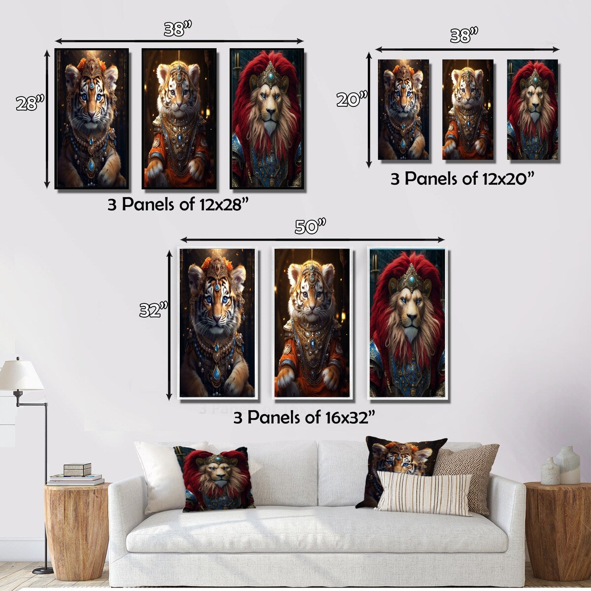 Designart "Cute Little Royal Lion Kitten II" Animals Lion Brown - Canvas Set Of 3 For Living Room Decor