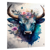 Designart "Cute Taurus Floral Art I" Buffalo Gloss Wall Decor Multi-Color - Modern Acrylic Wall Art For Dinning Room