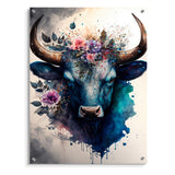 Designart "Cute Taurus Floral Art I" Buffalo Gloss Wall Decor Multi-Color - Modern Acrylic Wall Art For Dinning Room