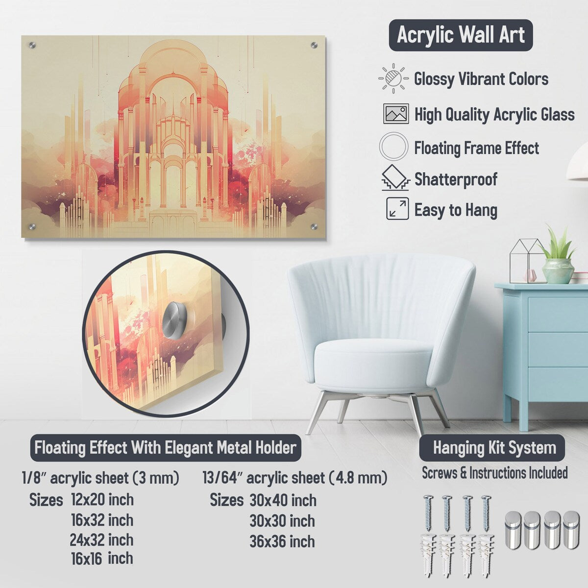 Designart "Cute Taurus Floral Art I" Buffalo Gloss Wall Decor Multi-Color - Modern Acrylic Wall Art For Dinning Room