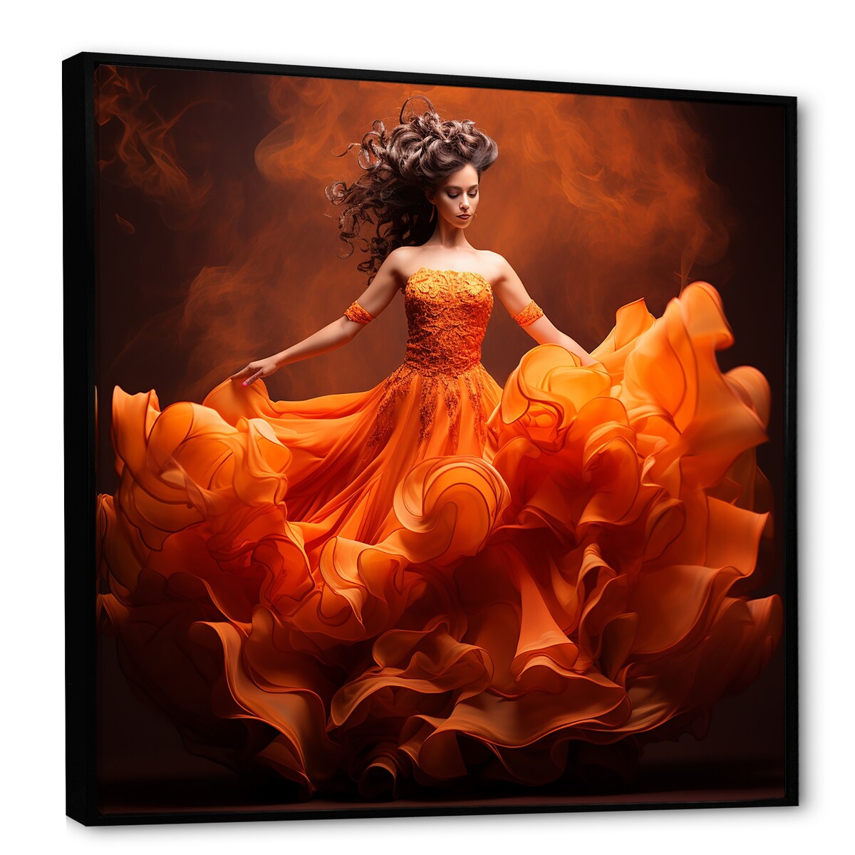 Designart "Dance Flamenco Flames I" Dance Framed Wall Art Living Room